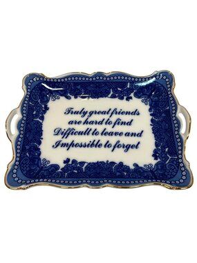 I. Godinger & Co. Decorative Porcelain Tray With Blue Floral Design & Gold Trim